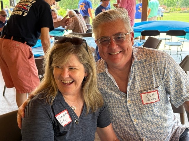 Elizabeth Dority and Scott Gentry laugh together at the SJFD annual picnic